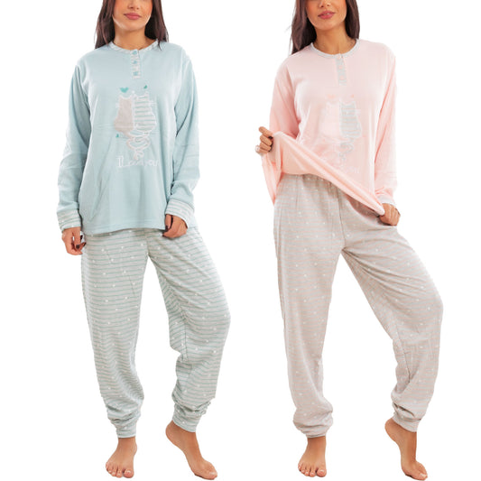 toocool pigiama donna invernale felpato gatti maniche lunghe caldo cotone pantaloni toocool f5678 grigio m