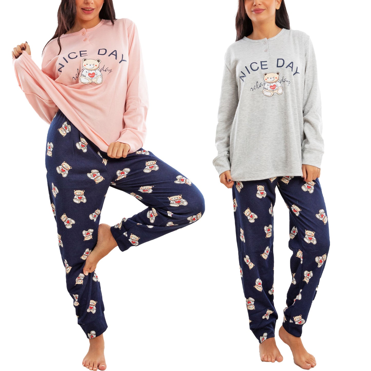 toocool pigiama donna invernale felpato orsetto maniche lunghe pantaloni caldo cotone toocool q2251 grigio m