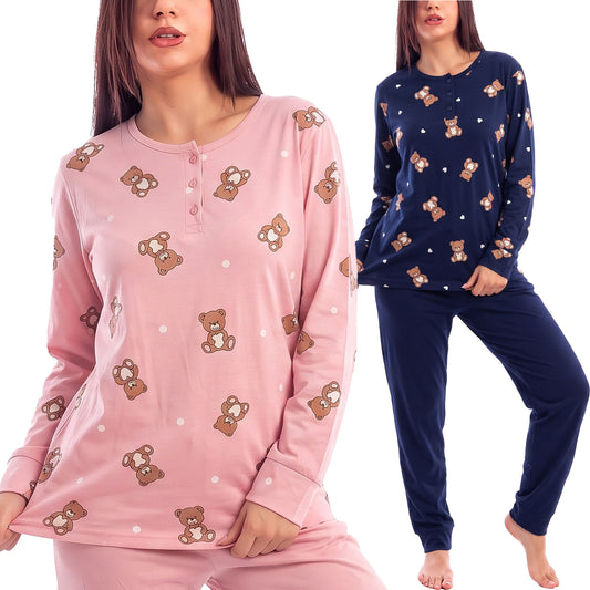 toocool pigiama donna leggero manica lunga pantaloni orsetti toocool k04 blu l