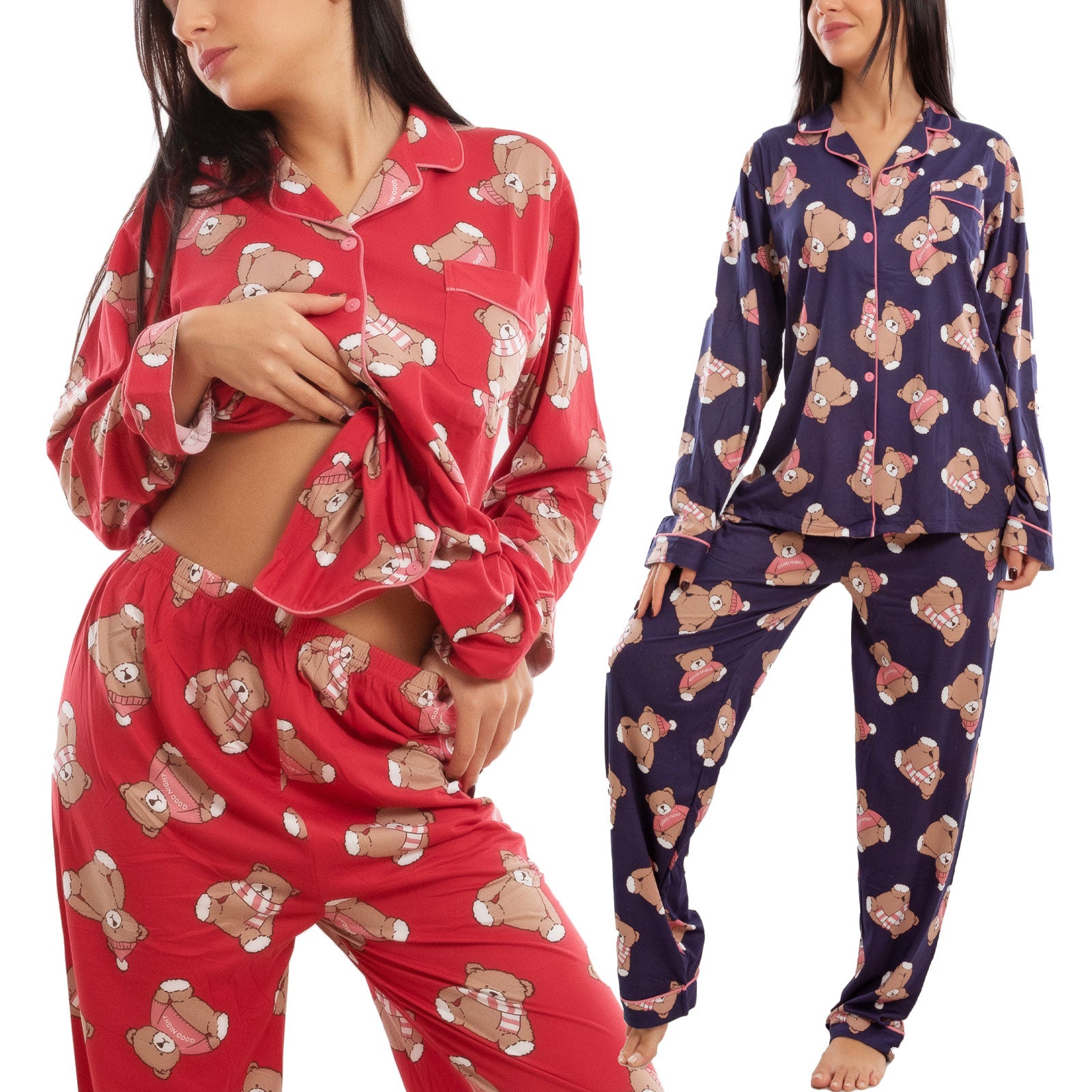 toocool pigiama donna leggero morbido orsetti monopetto oversize set 2 pezzi toocool 7260 blu m