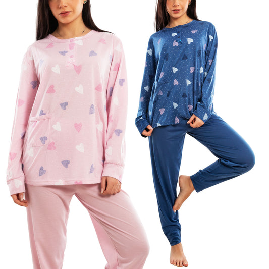 toocool pigiama donna lungo set due pezzi maglia tasca frontale pantalone con polsini design a cuori toocool h48 rosa s