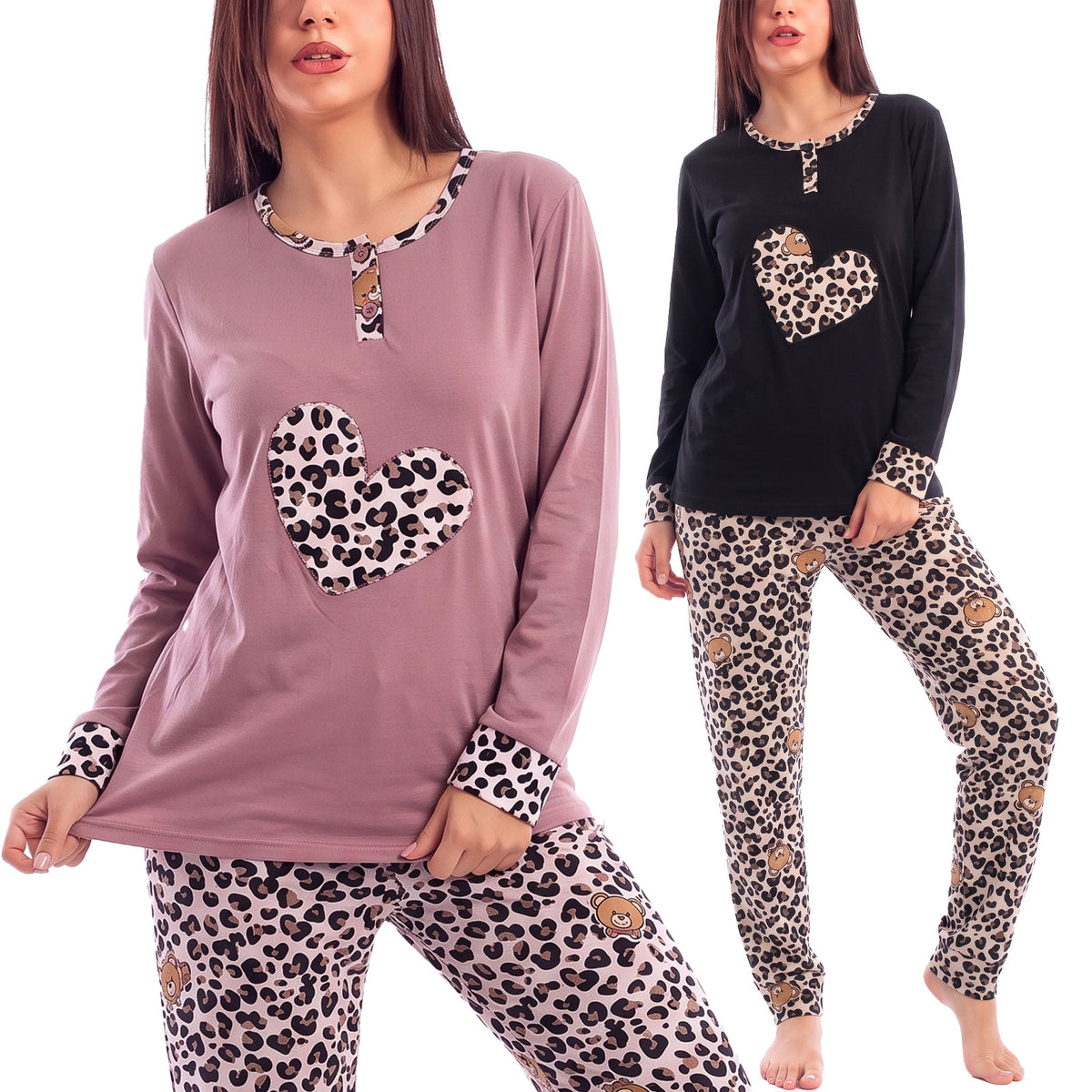 toocool pigiama felpato donna invernale stampa animalier cuore toocool q1060 nero xl