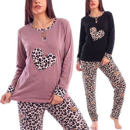 toocool pigiama felpato donna invernale stampa animalier cuore toocool q1060 nero xl