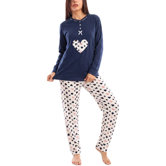 toocool pigiama felpato donna manica lunga caldo invernale cuori toocool q2225 blu m
