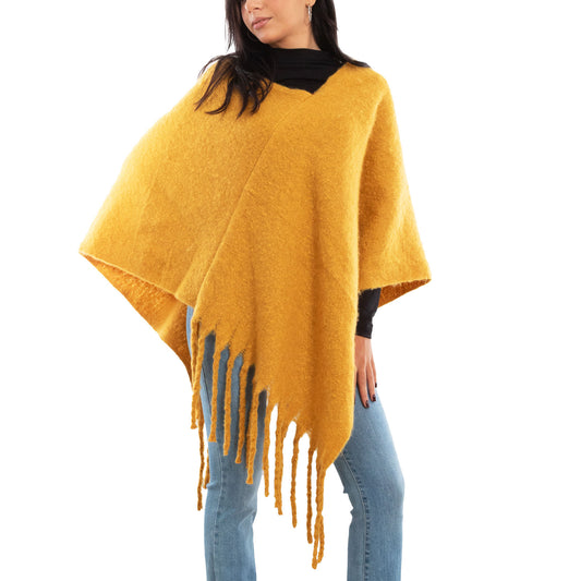 toocool poncho donna coprispalle mantella tricot caldo frange scialle lana toocool bs a301 nero taglia unica