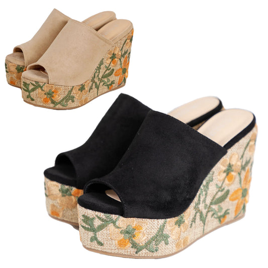 toocool sabot donna zeppa alta e plateau sandali mule open toe scamosciata ricamo floreale boho chict toocool ad5c z1241 nero 36