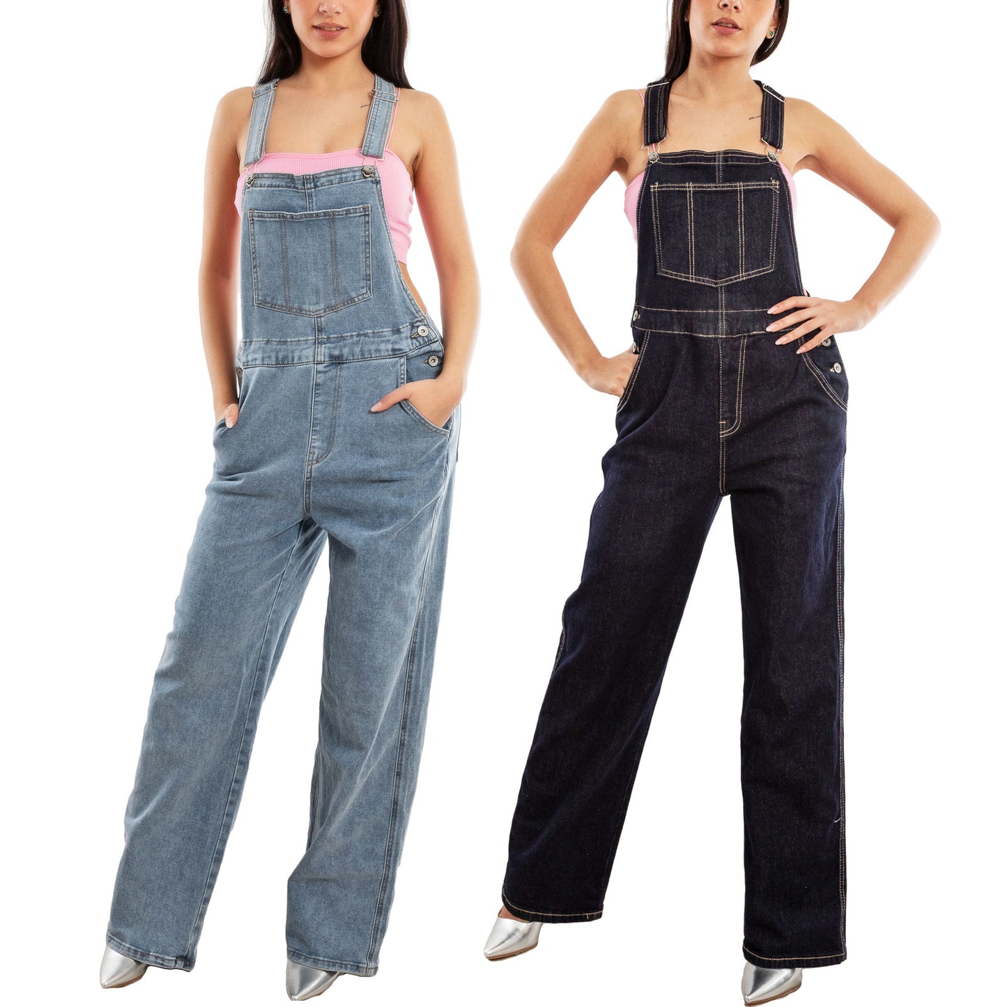 toocool salopette jeans donna palazzo tuta intera denim wide leg bretelle regolabili multitasche casual streetwear toocool vi 6633 blu chiaro s