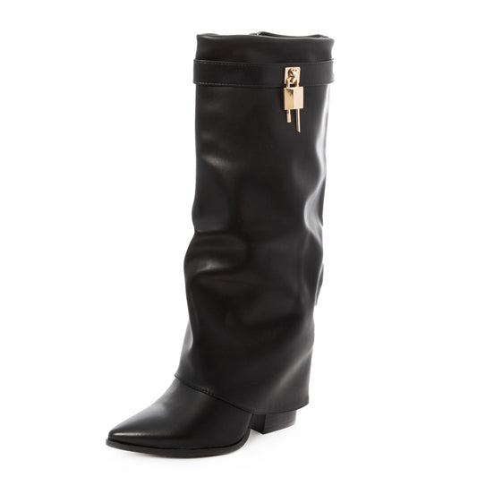 toocool stivali donna al ginocchio gambale a tubo lucchetto dorato stivali a punta pelle sintetica shark style toocool g698 nero 36