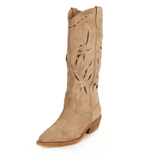 toocool stivali texani al ginocchio con ricami e intagli traforati camoscio sintetico stile boho chic country toocool mp746 3 nero 36