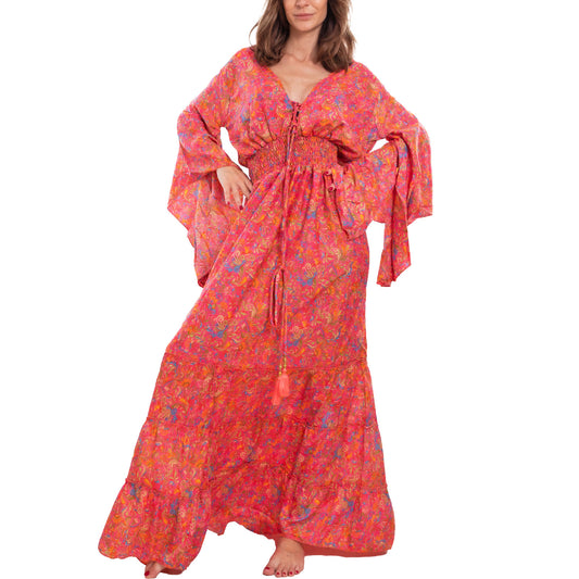 toocool vestito lungo donna abito boho chic fantasia etnica toocool rk 2021 rosso sl