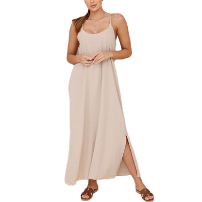 toocool vestito lungo donna estivo abito maxi spalline sottili spacchi laterali vb 6418