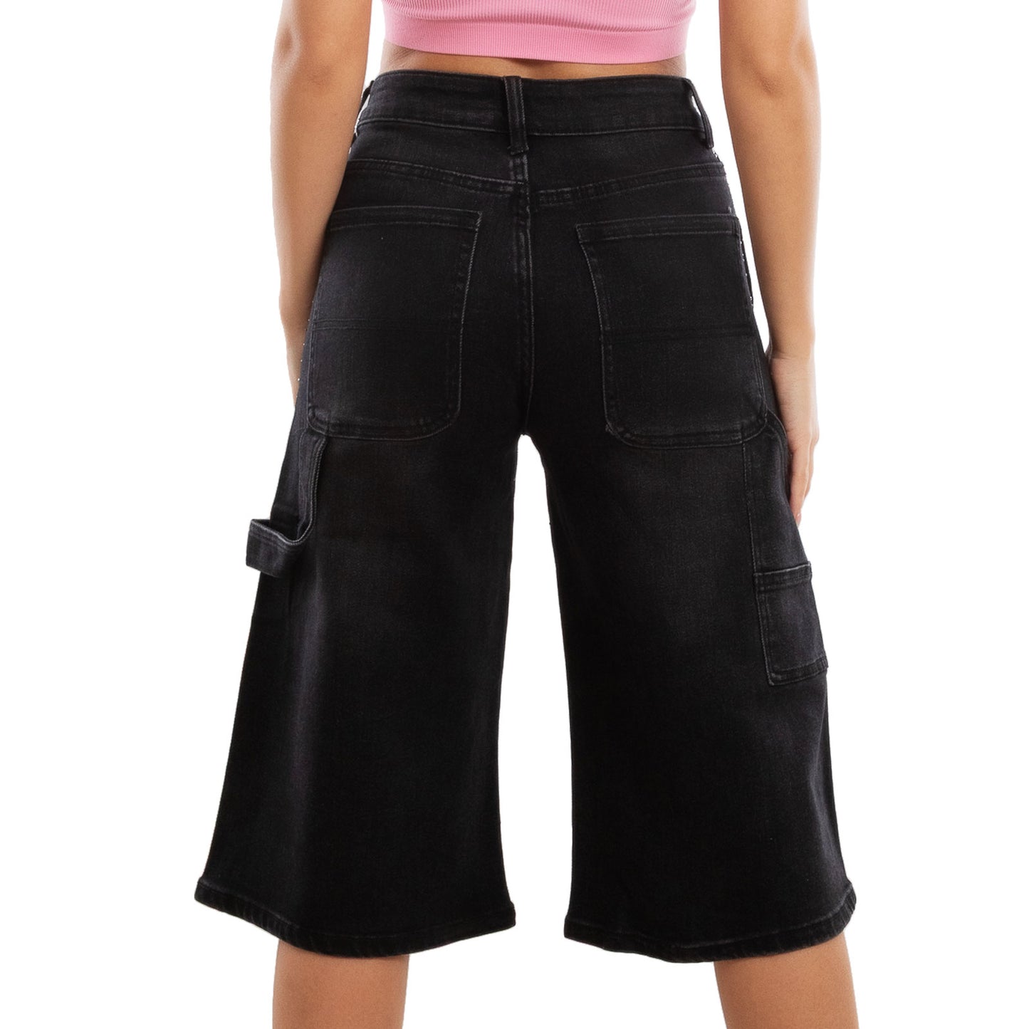 toocool bermuda jeans donna al ginocchio strass pantaloni denim gamba larga taglio carpenter lm762