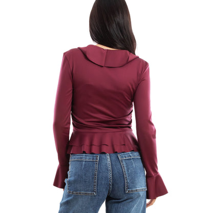 toocool blusa donna elegante elasticizzata con ruches e volant maniche svasate a campana top casual chic toocool vi 8231 nero sm