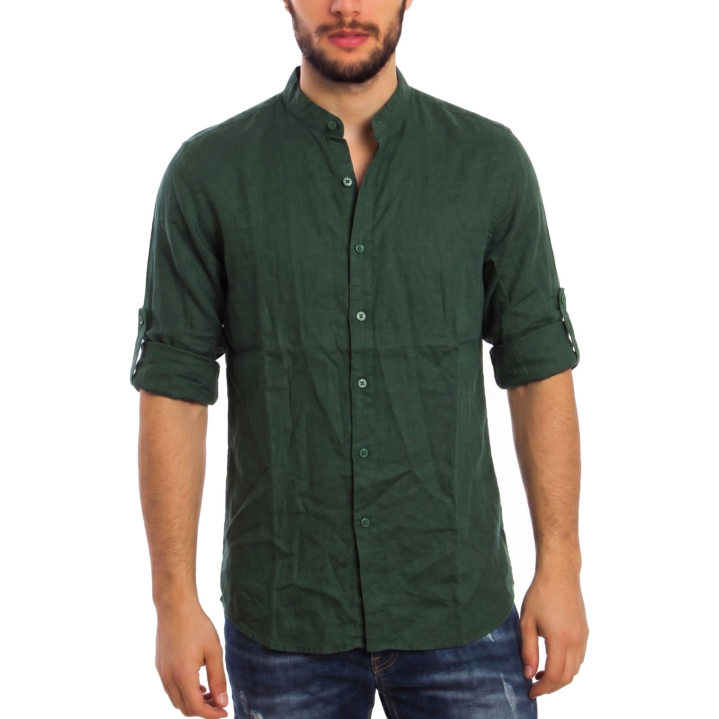 toocool camicia uomo misto lino maniche lunghe bottone regolabile collo alla coreana toocool z 909 nero s