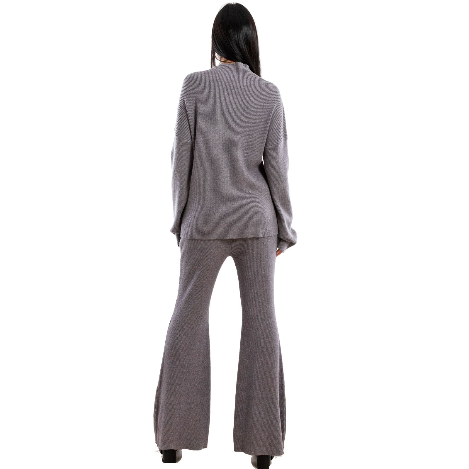 toocool completo donna maglia costine 2 pezzi set coordinato alto pantaloni zampa laccio tuta casual loungewear 59111
