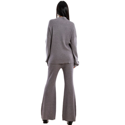 toocool completo donna maglia costine 2 pezzi set coordinato alto pantaloni zampa laccio tuta casual loungewear 59111