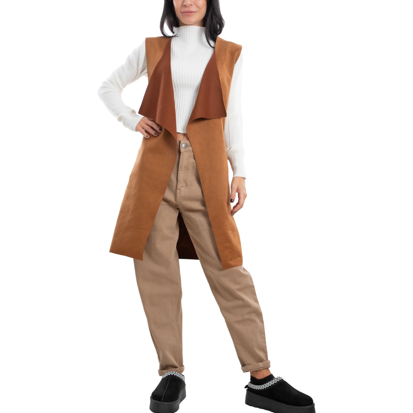 immagine-10-toocool-gilet-lungo-donna-scamosciato-smanicato-vi-3601