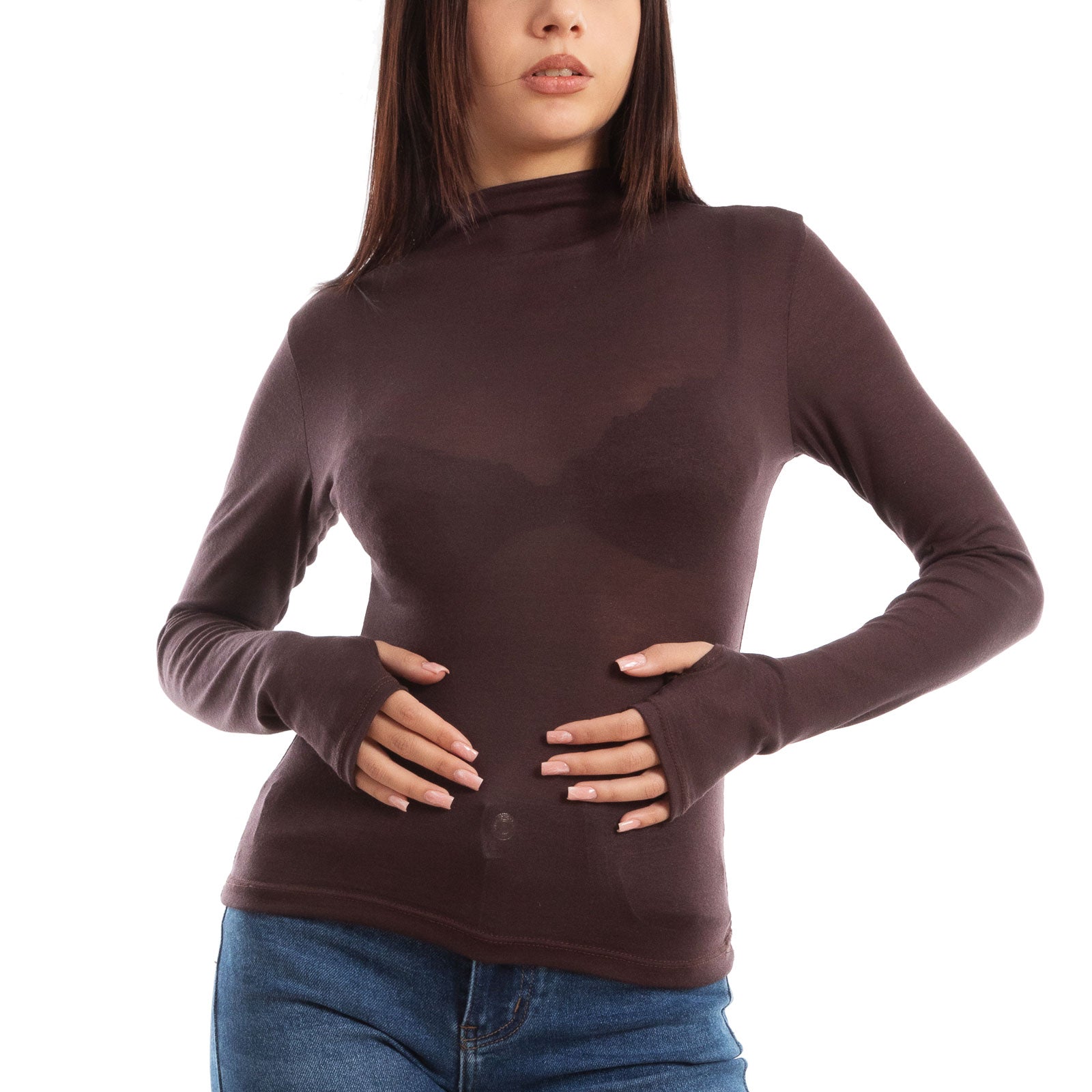 toocool maglia donna blusa maniche lunghe foro per pollice vi 5255