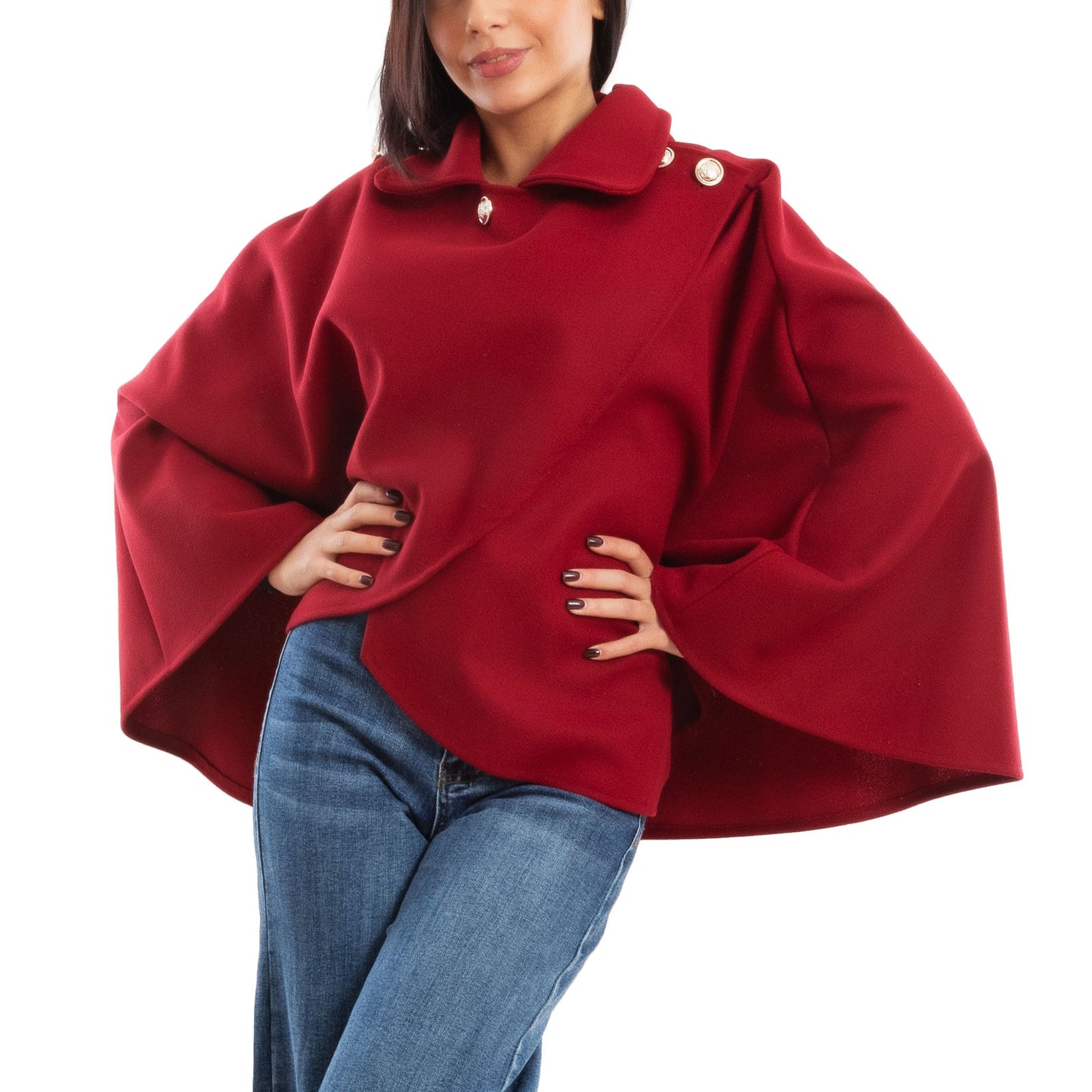 toocool mantellina poncho donna elegante bottoni dorati cape a portafoglio vb 5693