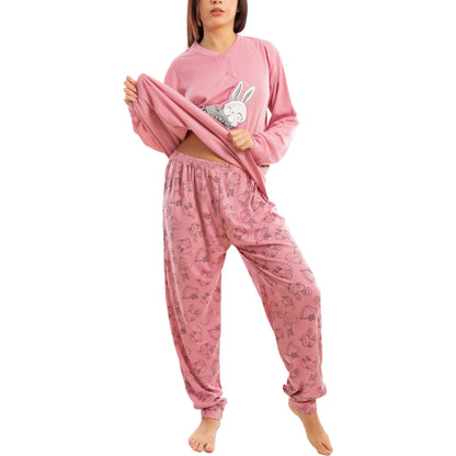 toocool pigiama donna felpato invernale coniglietti caldo c3101