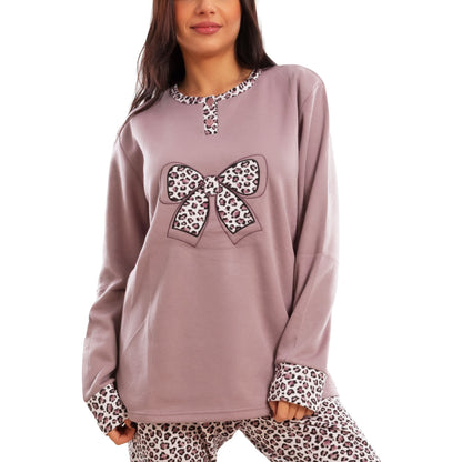 toocool pigiama donna felpato invernale leopardato caldo manica lunga pantaloni toocool q2237 nero m