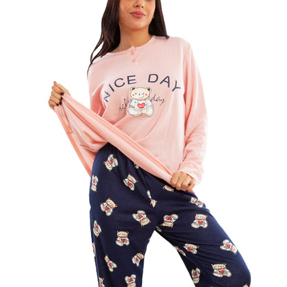 toocool pigiama donna invernale felpato orsetto maniche lunghe pantaloni caldo cotone toocool q2251 grigio m