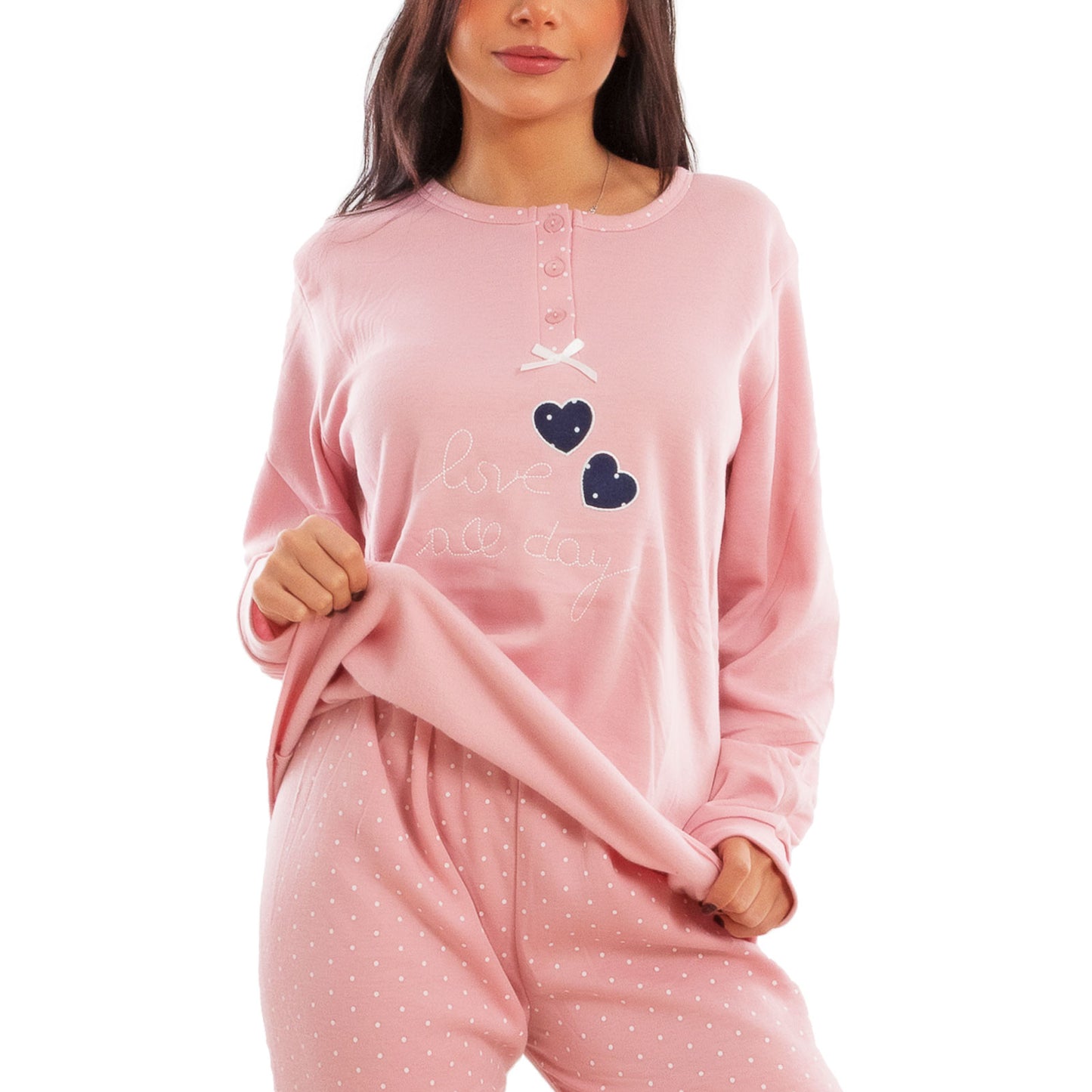 toocool pigiama donna invernale felpato pois maniche lunghe pantaloni caldo cotone toocool e5820 blu m