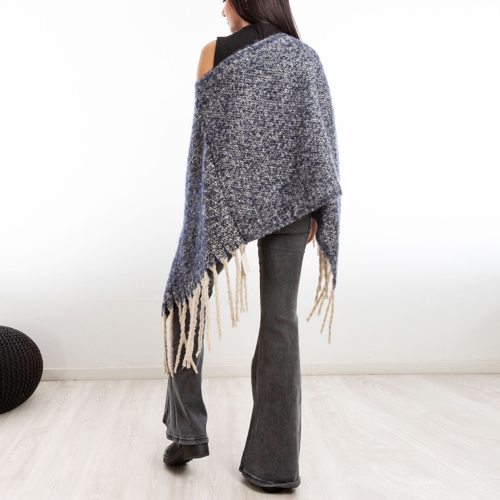 toocool poncho donna coprispalle mantella tricot caldo frange scialle lana toocool a302 nero taglia unica