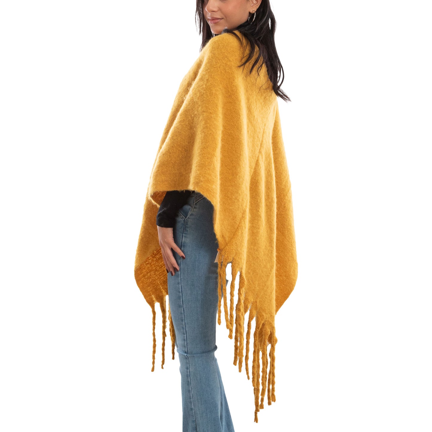 toocool poncho donna coprispalle mantella tricot caldo frange scialle lana toocool bs a301 nero taglia unica