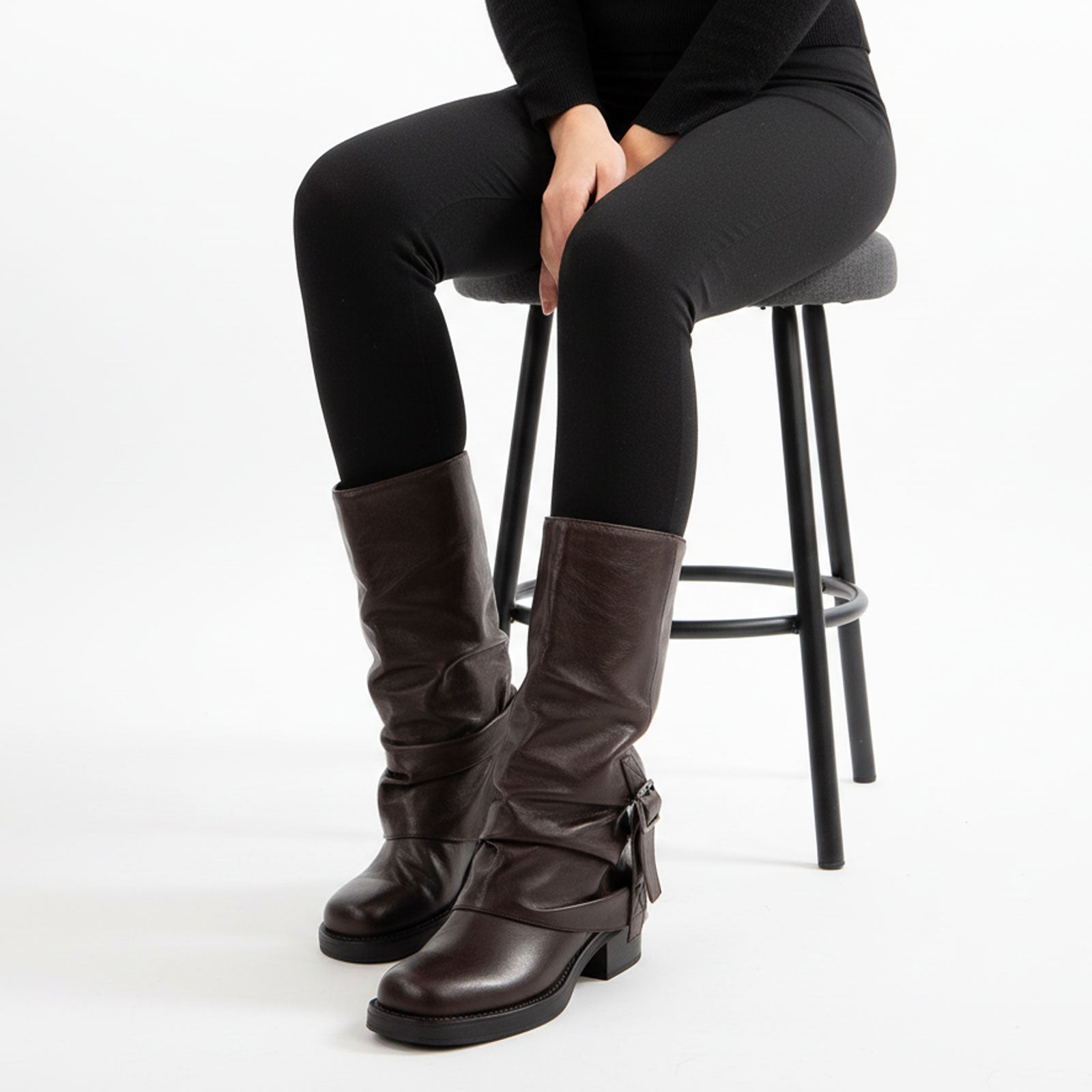 toocool stivali donna biker bassi motociclista polpaccio fibbie scarpe casual ga035