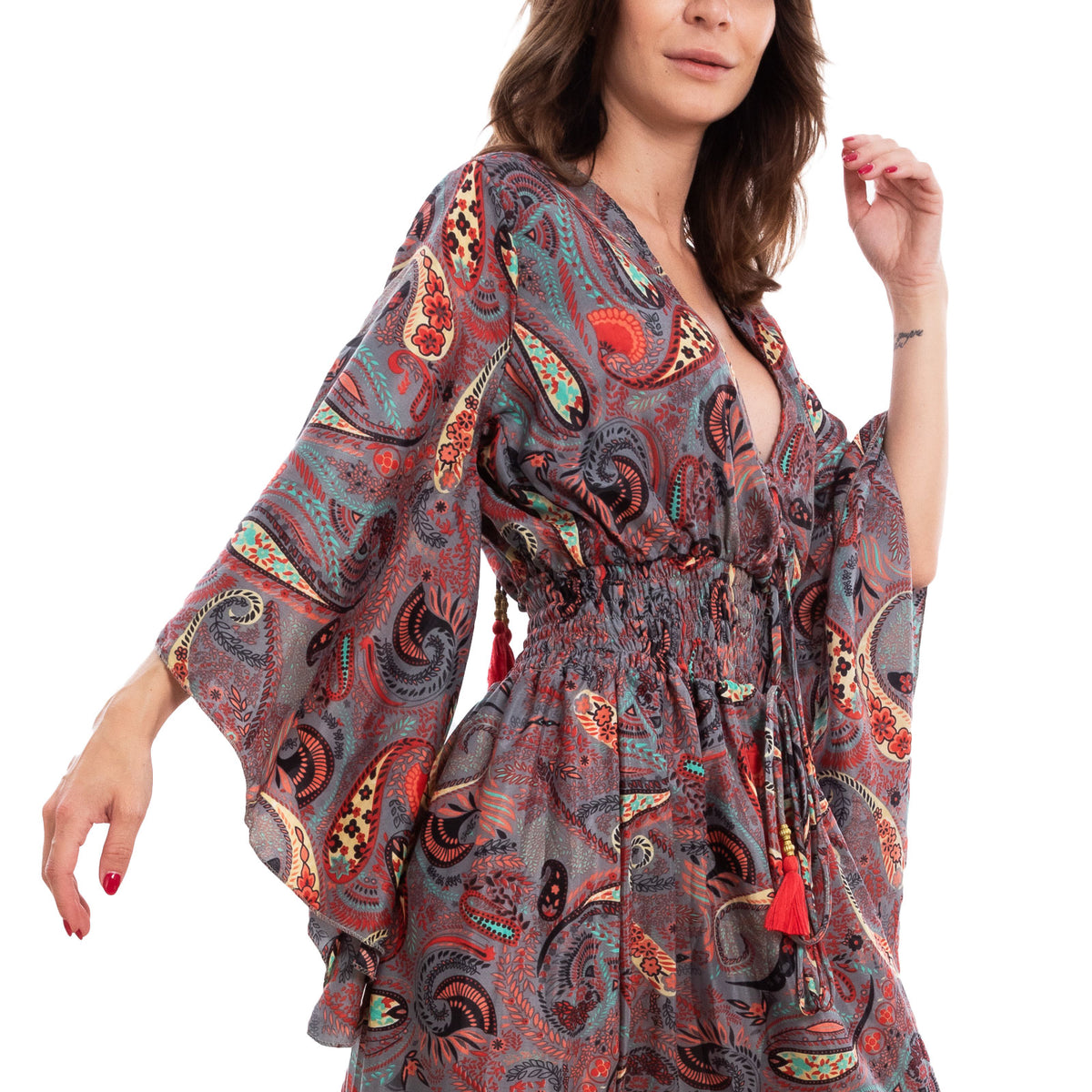 toocool vestito lungo donna abito boho chic fantasia etnica toocool rk 2021 rosso sl