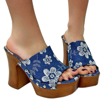 toocool zoccoli donna denim stampa floreale sabot zeppa plateau effetto legno sandali retro style toocool su 8006 1 blu chiaro 36