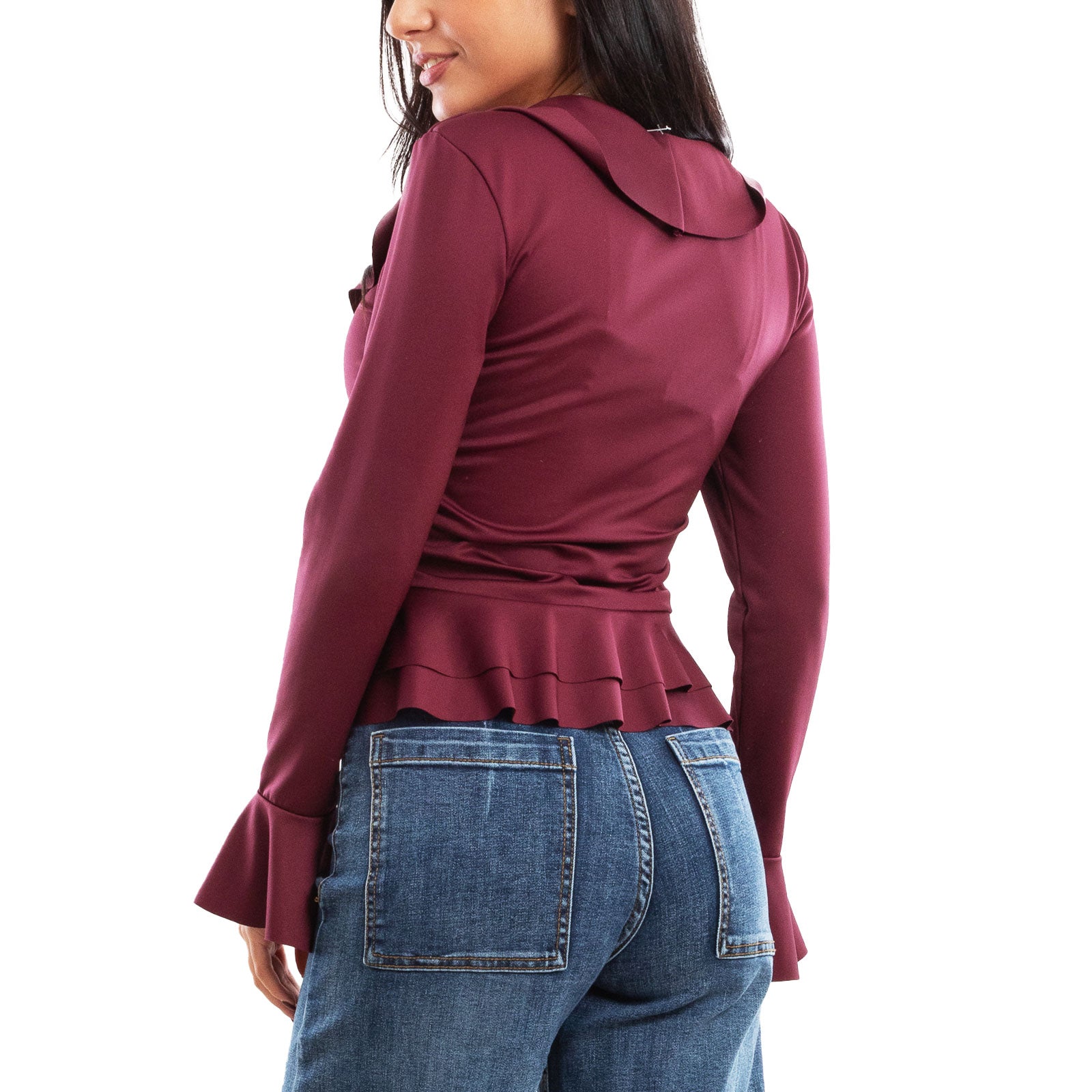 toocool blusa donna elegante elasticizzata con ruches e volant maniche svasate a campana top casual chic toocool vi 8231 nero sm