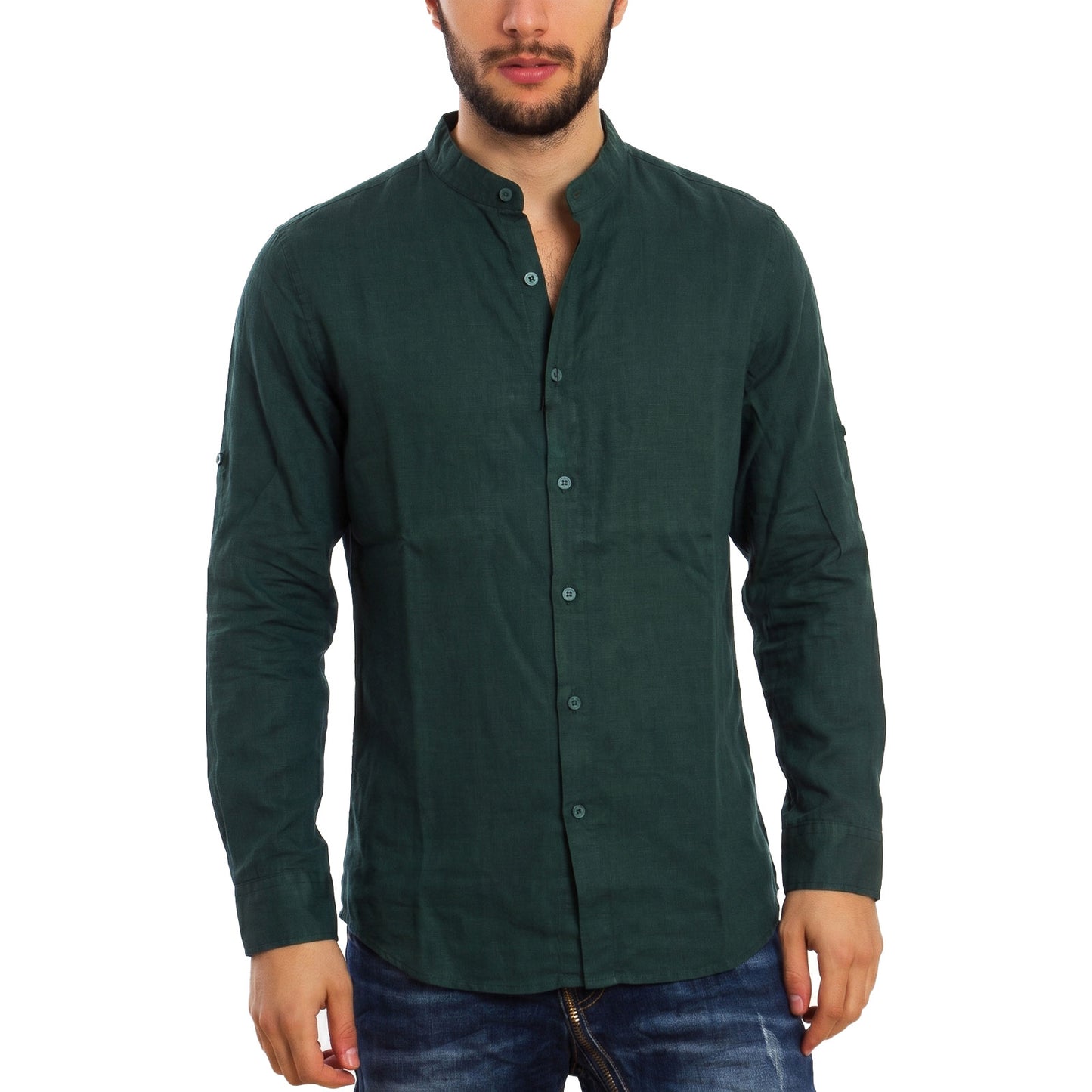 toocool camicia uomo misto lino maniche lunghe bottone regolabile collo alla coreana toocool z 909 nero s