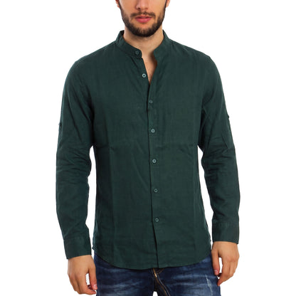 toocool camicia uomo misto lino maniche lunghe bottone regolabile collo alla coreana toocool z 909 nero s