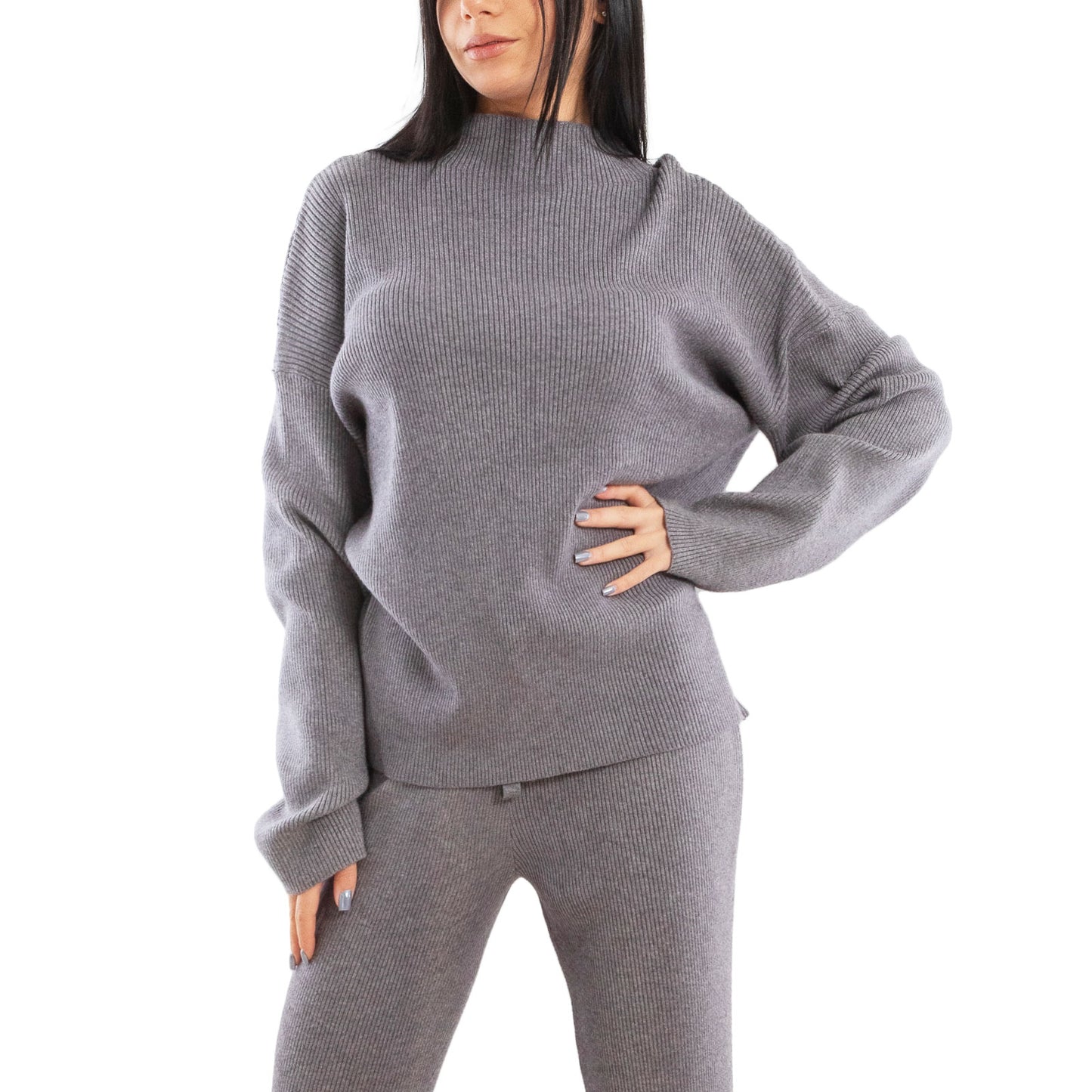 toocool completo donna maglia costine 2 pezzi set coordinato alto pantaloni zampa laccio tuta casual loungewear 59111