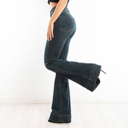 toocool jeans donna pantaloni campana zampa elefante flare pantaloni elasticizzati vita alta toocool km3560 nero xs