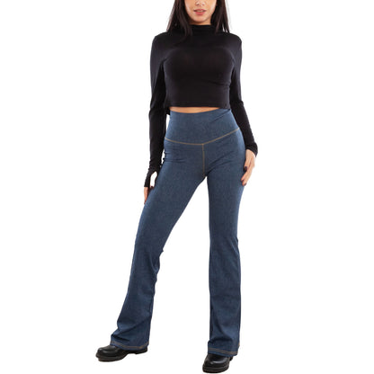 toocool leggings donna pantaloni effetto jeans zampa elefante campana vita alta toocool vi 711 blu chiaro s