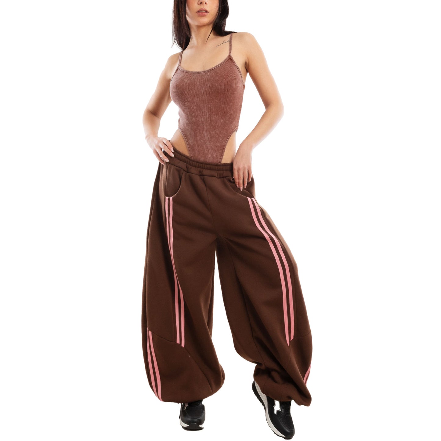 toocool pantaloni joggers donna oversize tuta largo gamba ampia bande laterali streetwear hip hop baggy toocool vi 8264 nerorosa sxl