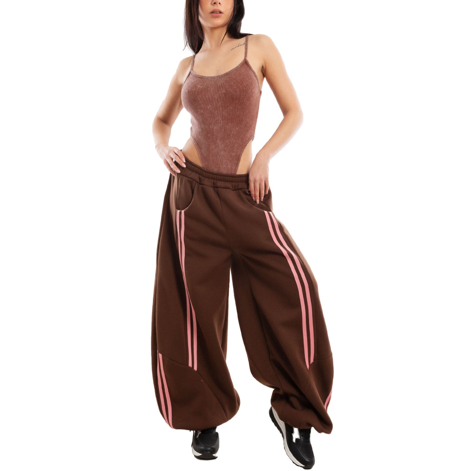 toocool pantaloni joggers donna oversize tuta largo gamba ampia bande laterali streetwear hip hop baggy toocool vi 8264 nerorosa sxl