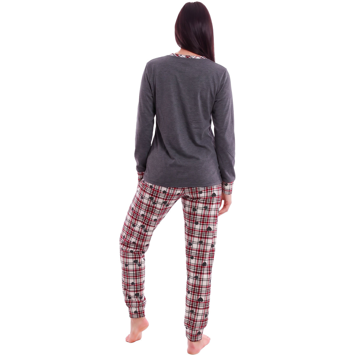 toocool pigiama donna felpato lungo scozzese cuori caldo invernale toocool q2244 blu scuro m