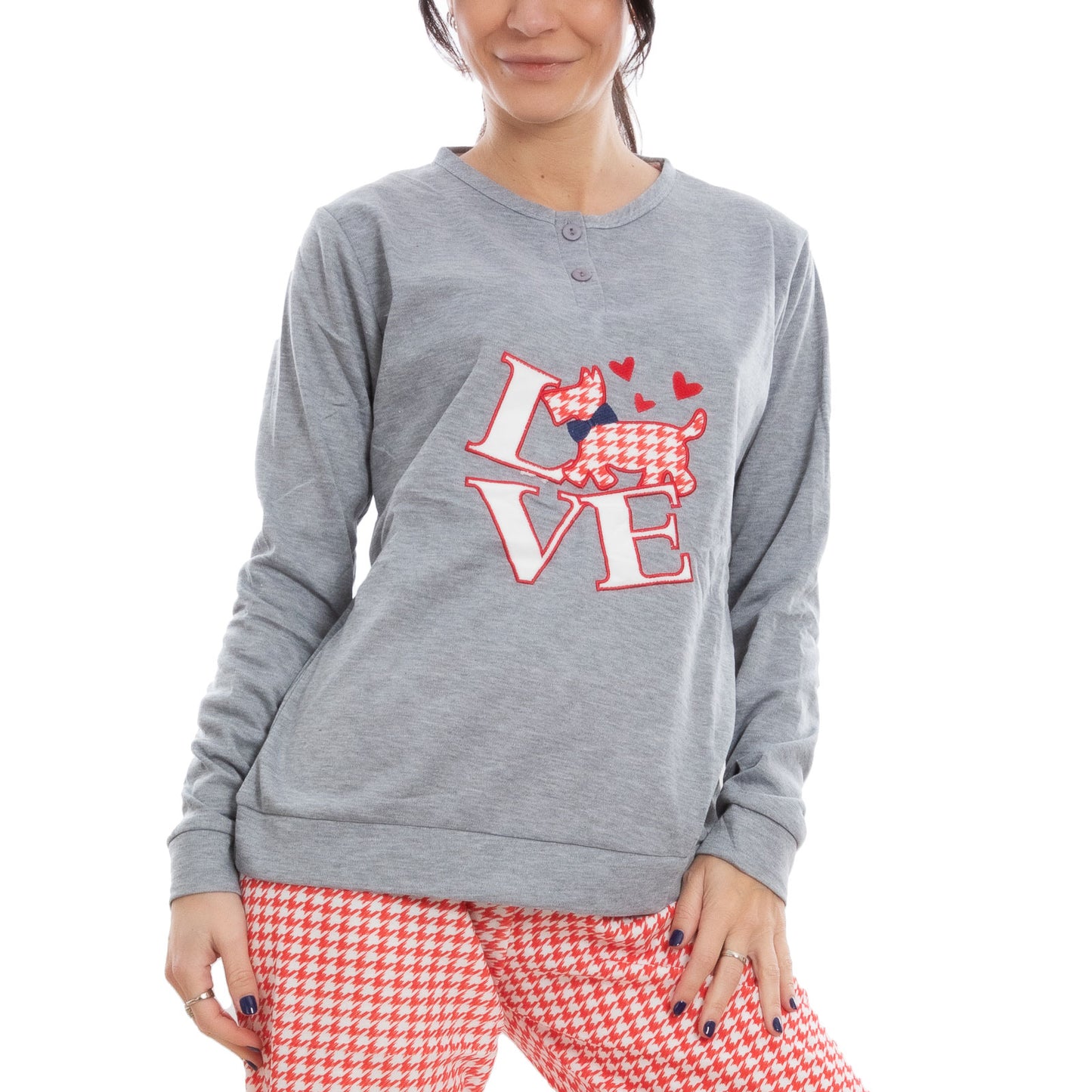 toocool pigiama donna felpato pied de poule maniche lunghe pantaloni completo 2 pezzi toocool c1505 grigio chiaro s