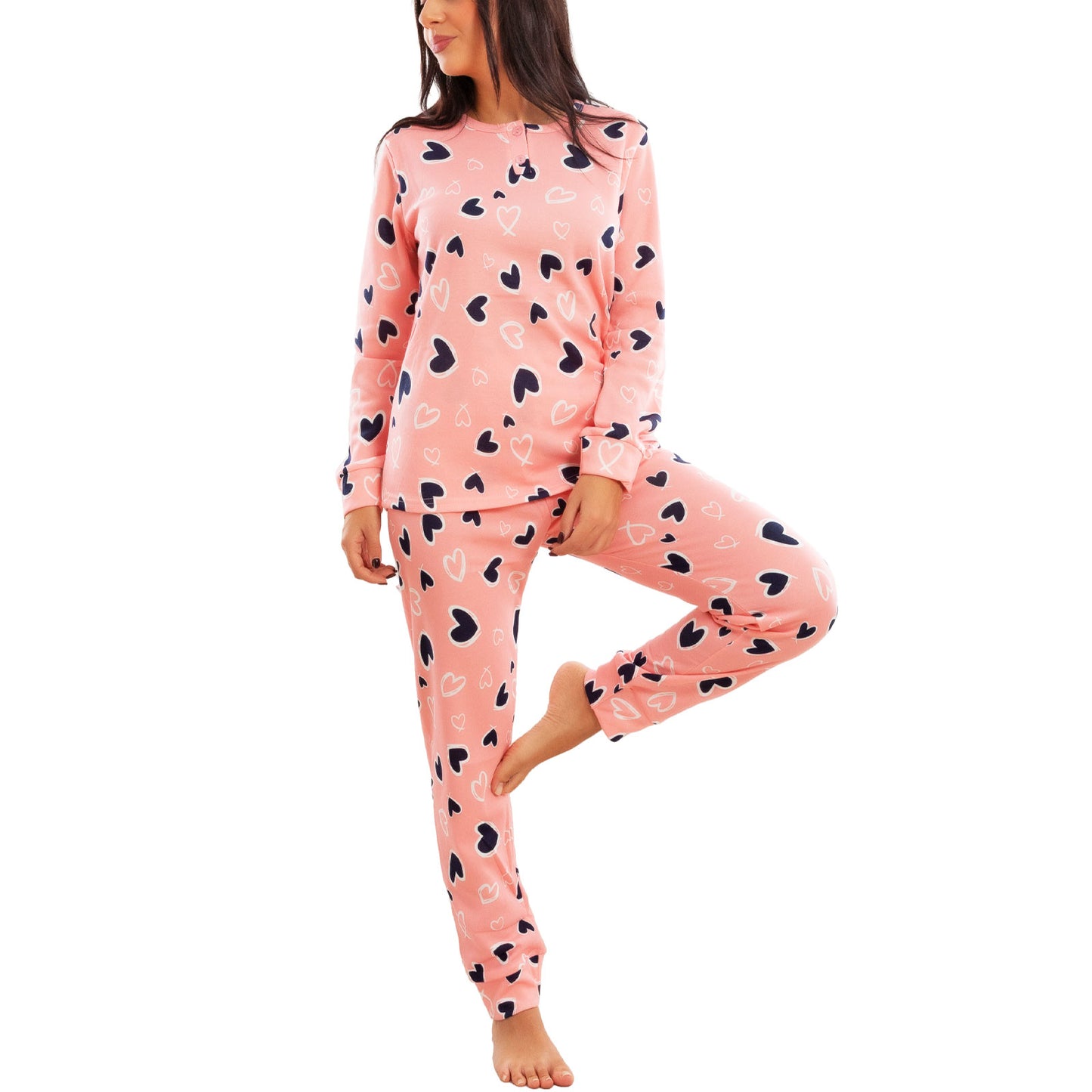 toocool pigiama donna invernale felpato cuori maniche lunghe pantaloni caldo cotone toocool q1039 nero s