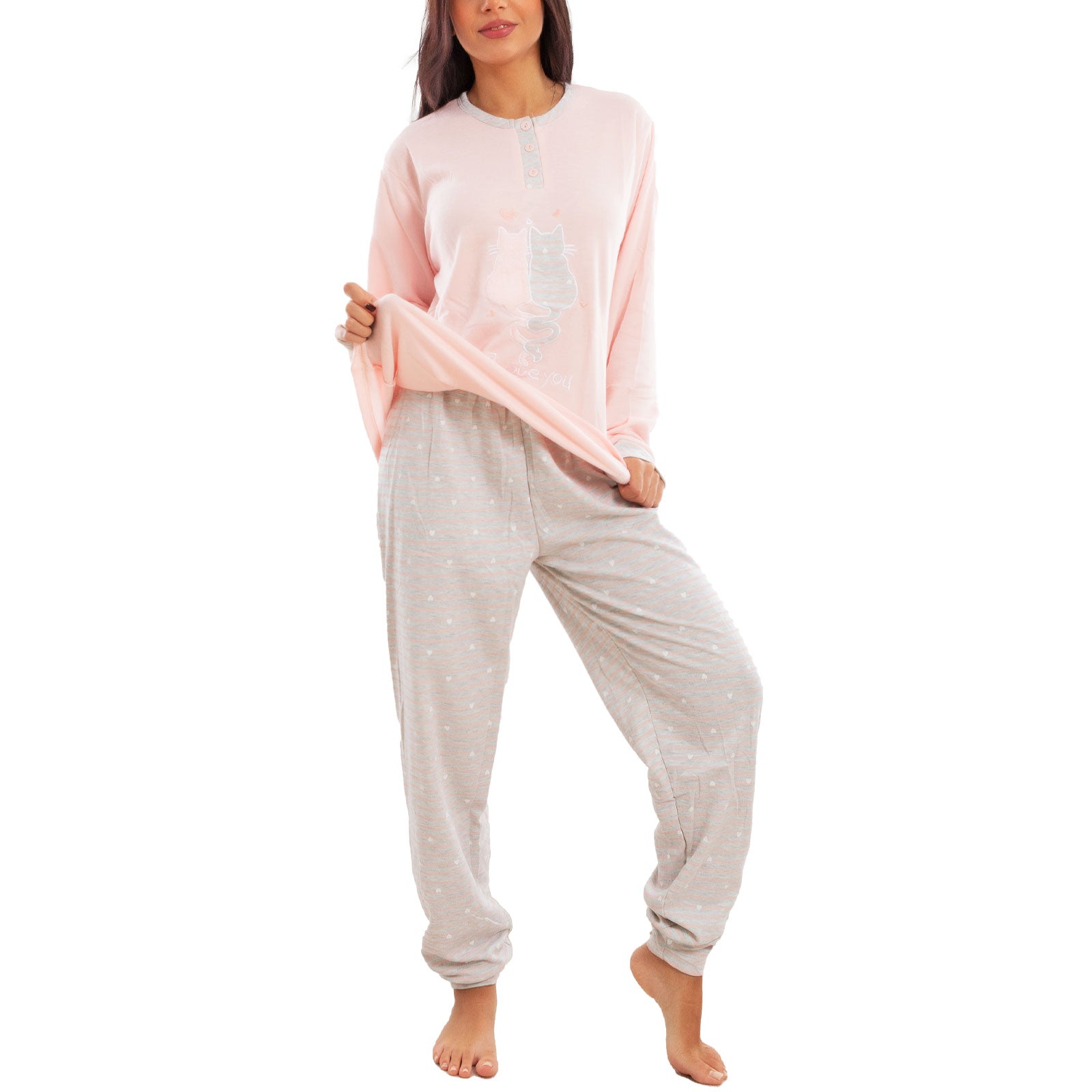 toocool pigiama donna invernale felpato gatti maniche lunghe caldo cotone pantaloni toocool f5678 grigio m