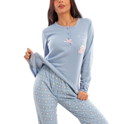 toocool pigiama donna invernale felpato gatti maniche lunghe pantaloni caldo cotone toocool 2141 verde acqua s