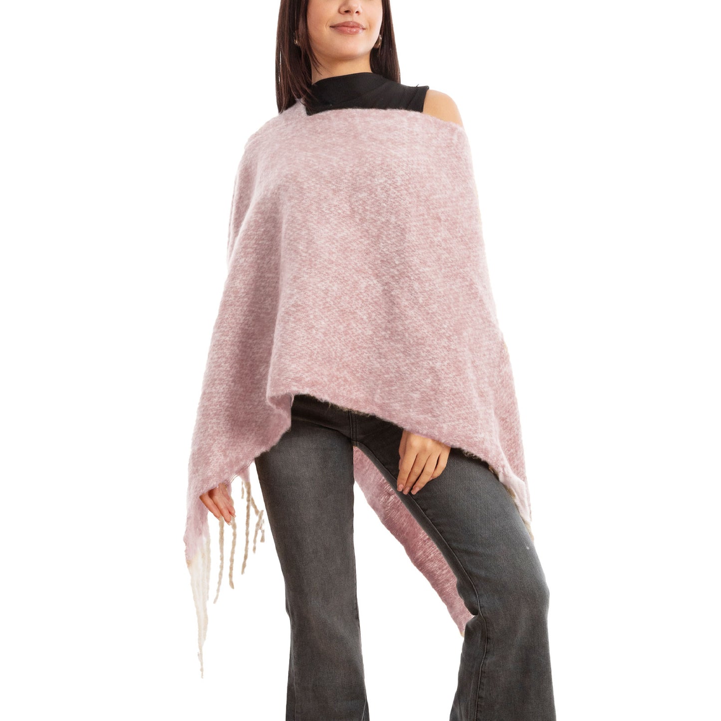 toocool poncho donna coprispalle mantella tricot caldo frange scialle lana toocool a302 nero taglia unica