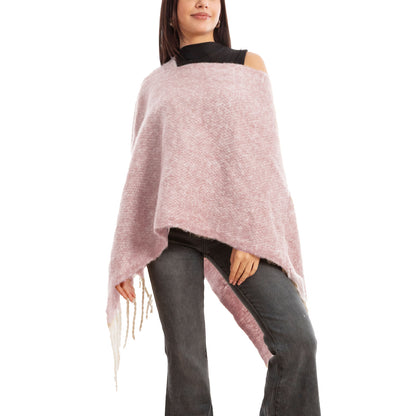 toocool poncho donna coprispalle mantella tricot caldo frange scialle lana toocool a302 nero taglia unica