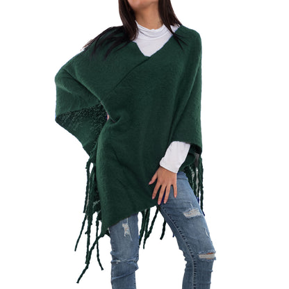 toocool poncho donna coprispalle mantella tricot caldo frange scialle lana toocool bs a301 nero taglia unica
