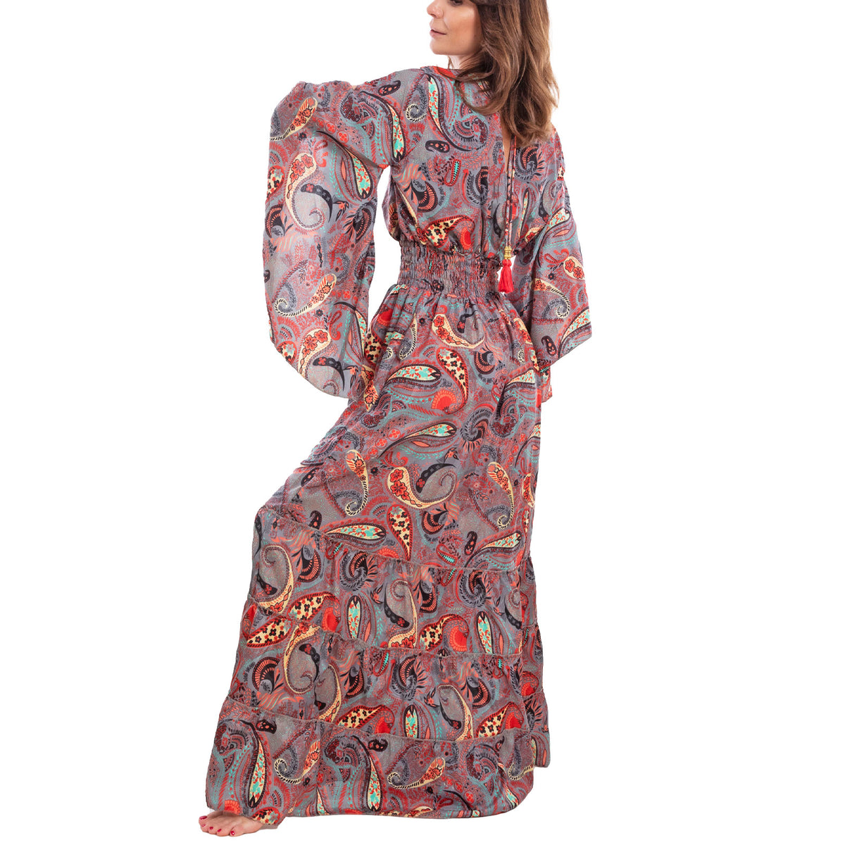 toocool vestito lungo donna abito boho chic fantasia etnica toocool rk 2021 rosso sl