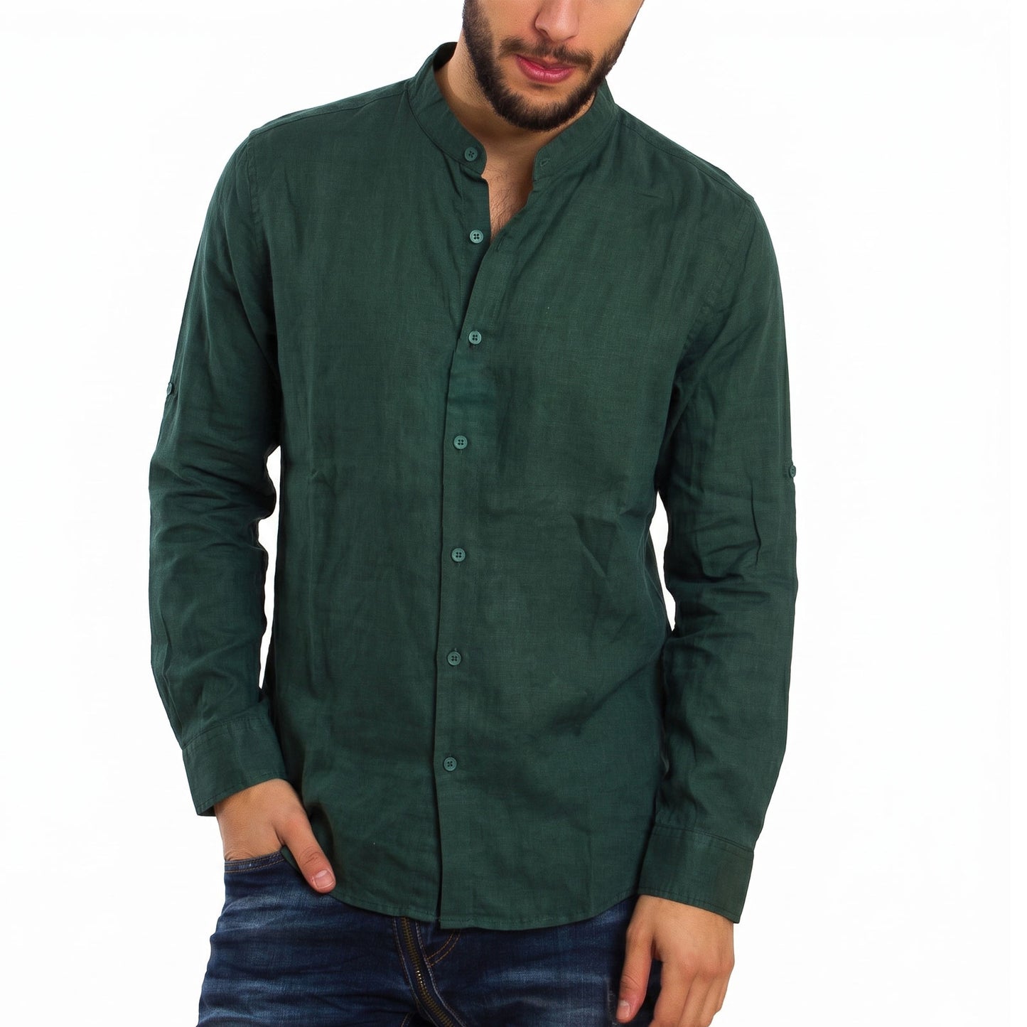 toocool camicia uomo misto lino maniche lunghe bottone regolabile collo alla coreana toocool z 909 nero s